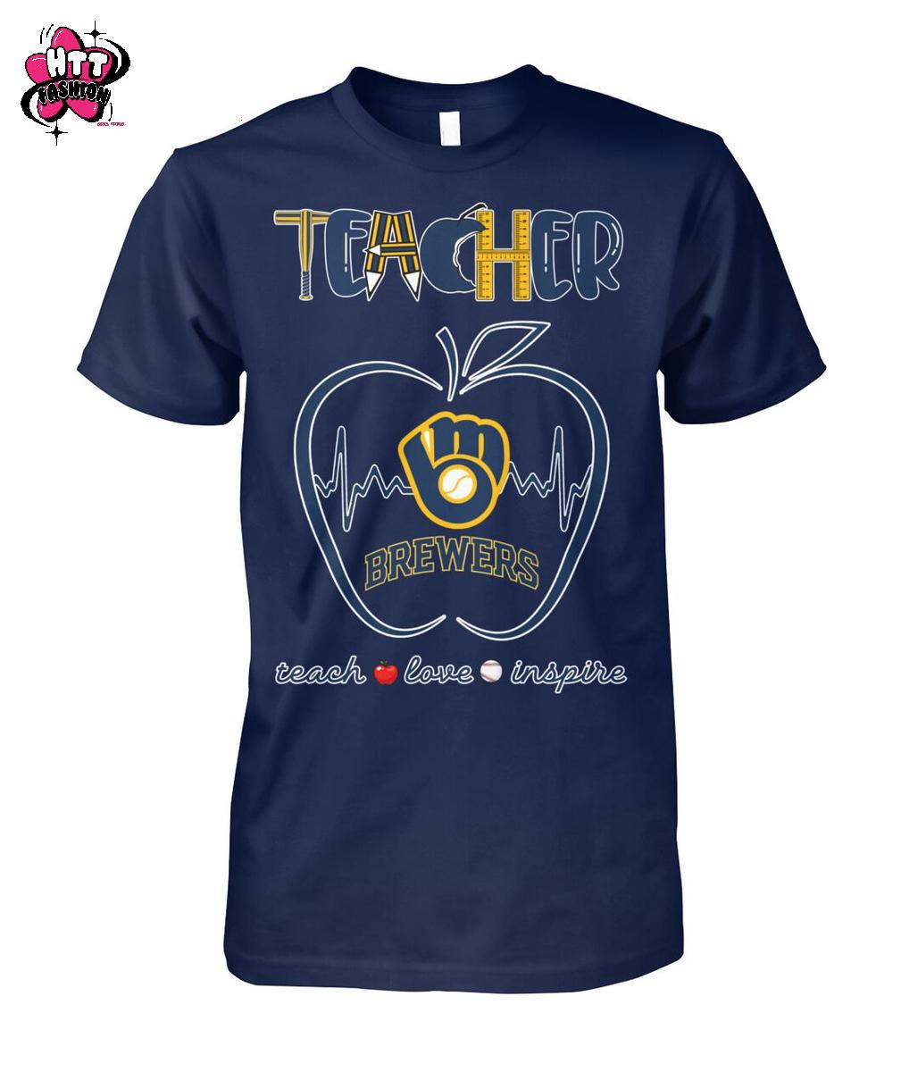 Milwaukee Brewers Teacher Is A Work Of Heart Teach Love Inspire 2025 T-Shirt Milwaukee Brewers Teacher Is A Work Of Heart Teach Love Inspire 2025 T-Shirt