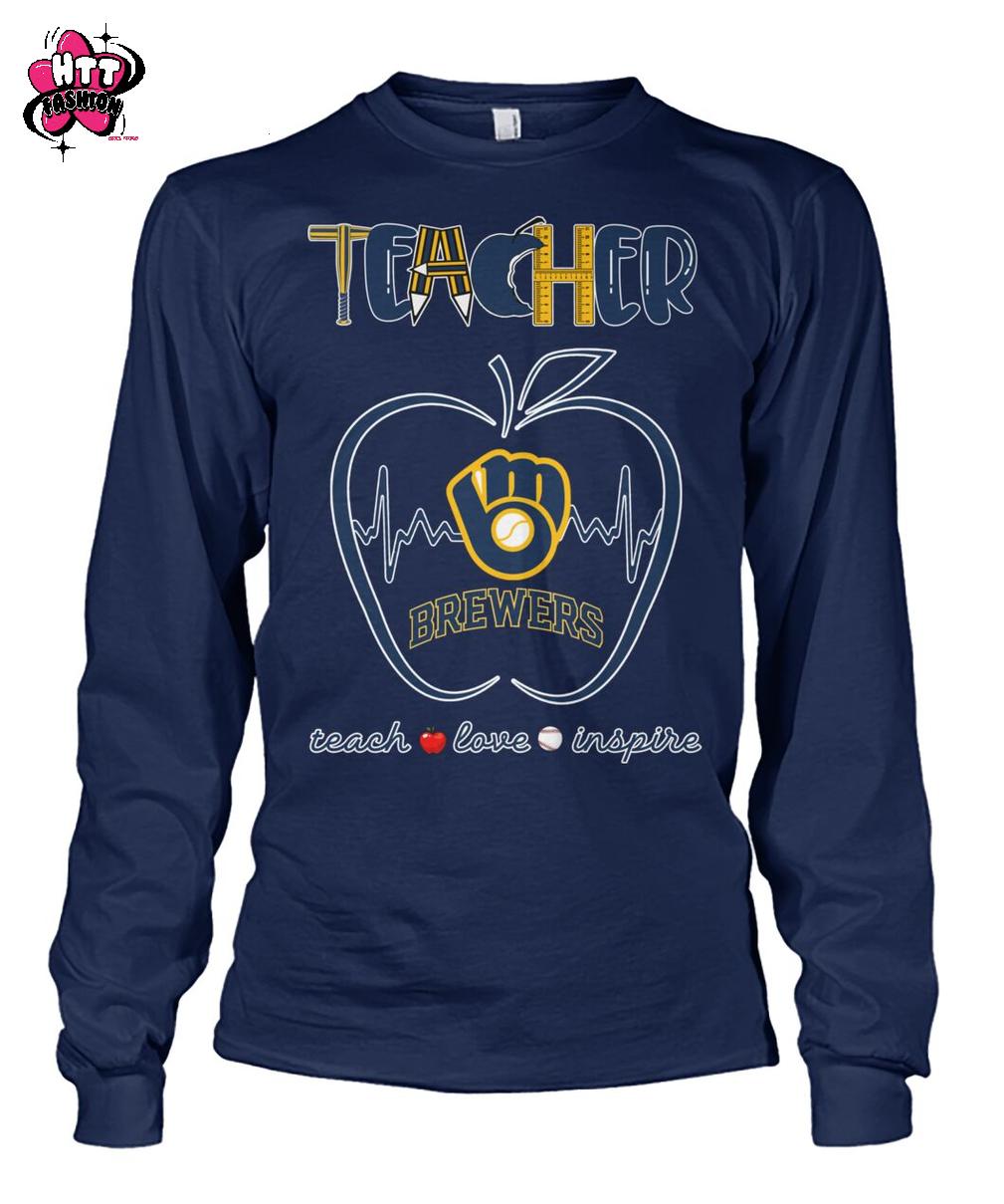 Milwaukee Brewers Teacher Is A Work Of Heart Teach Love Inspire 2025 T-Shirt Milwaukee Brewers Teacher Is A Work Of Heart Teach Love Inspire 2025 T-Shirt