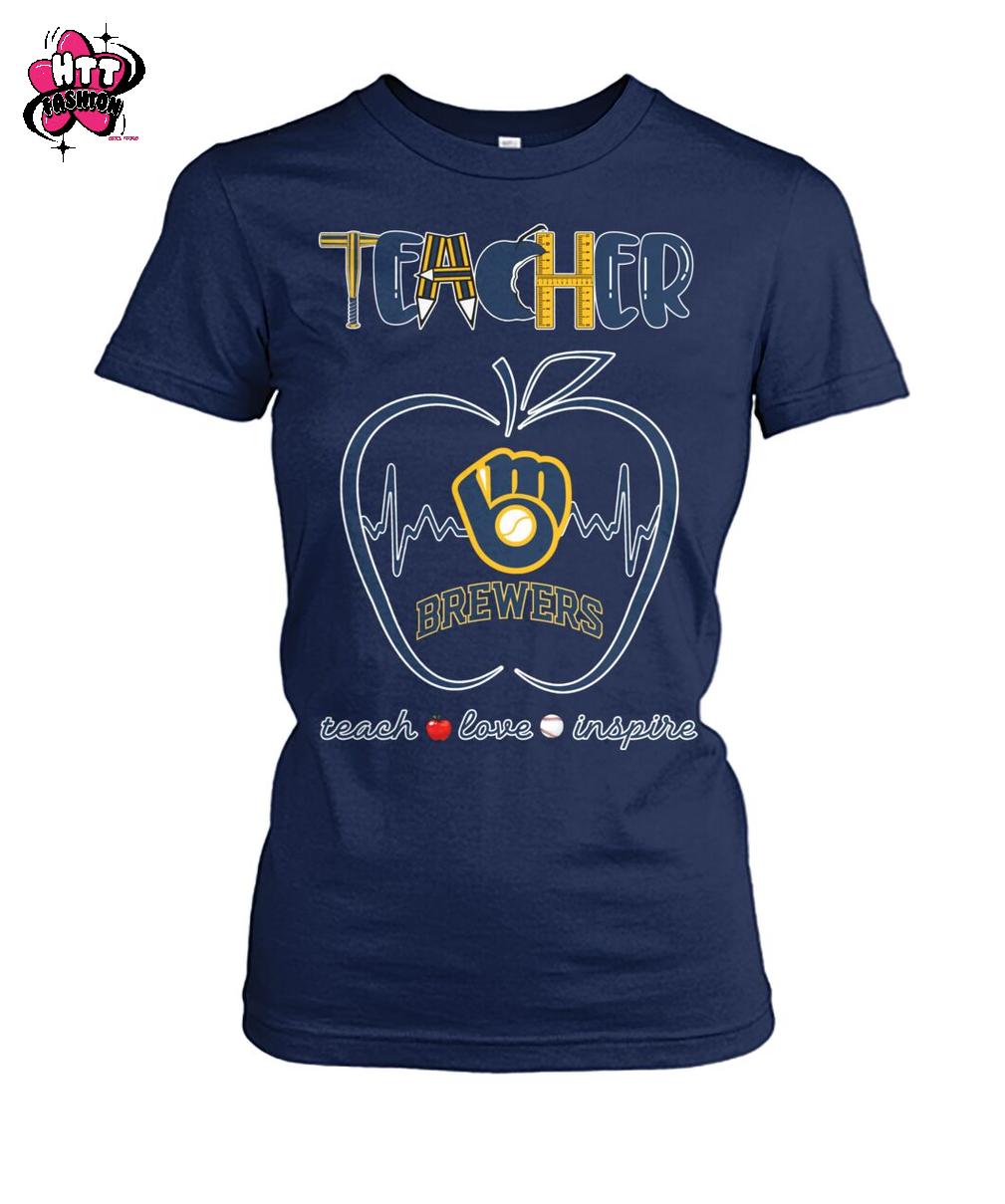 Milwaukee Brewers Teacher Is A Work Of Heart Teach Love Inspire 2025 T-Shirt Milwaukee Brewers Teacher Is A Work Of Heart Teach Love Inspire 2025 T-Shirt