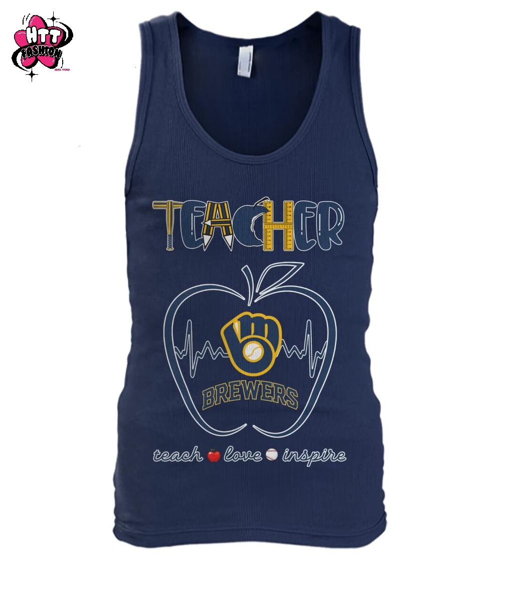 Milwaukee Brewers Teacher Is A Work Of Heart Teach Love Inspire 2025 T-Shirt Milwaukee Brewers Teacher Is A Work Of Heart Teach Love Inspire 2025 T-Shirt