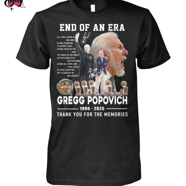End Of An Era Gregg Popovich 1996-2025 Thank You For The Memories T-Shirt