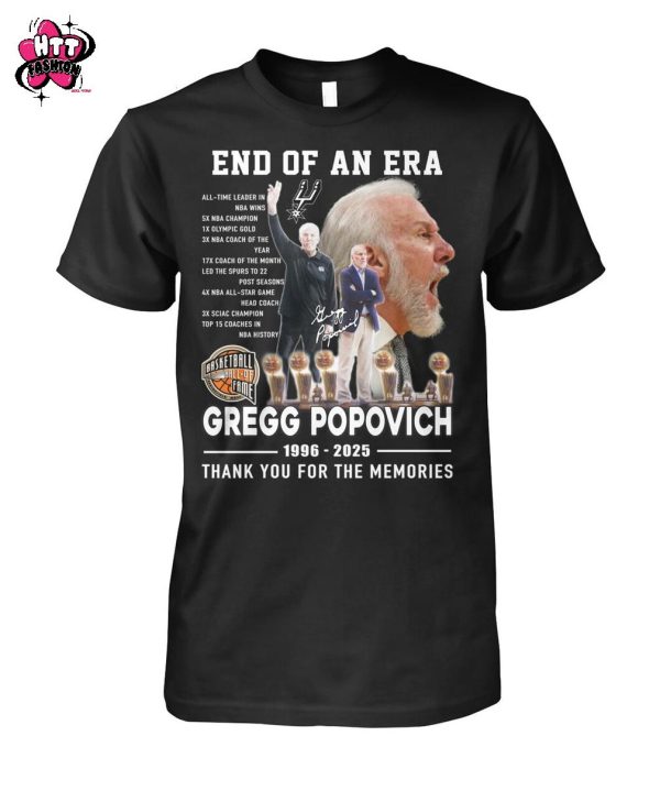 End Of An Era Gregg Popovich 1996-2025 Thank You For The Memories T-Shirt
