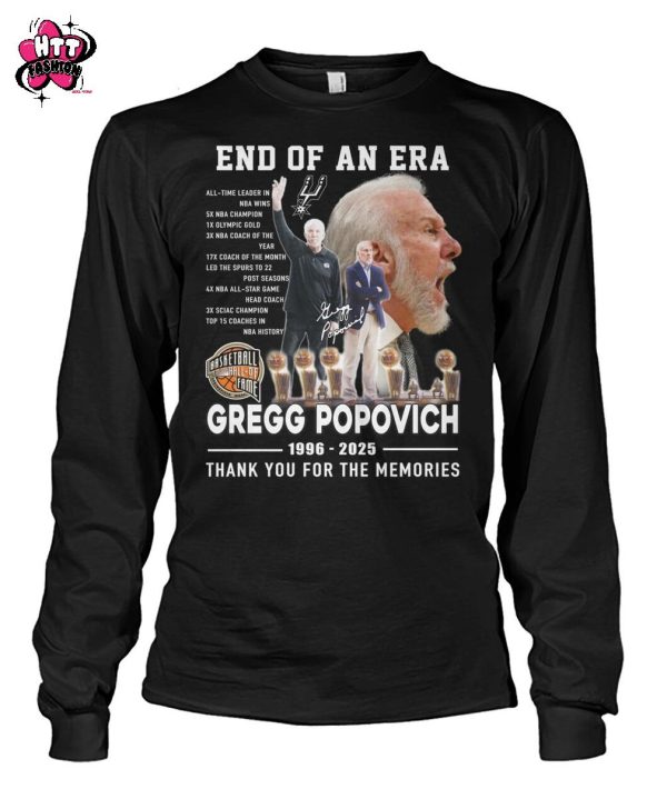 End Of An Era Gregg Popovich 1996-2025 Thank You For The Memories T-Shirt