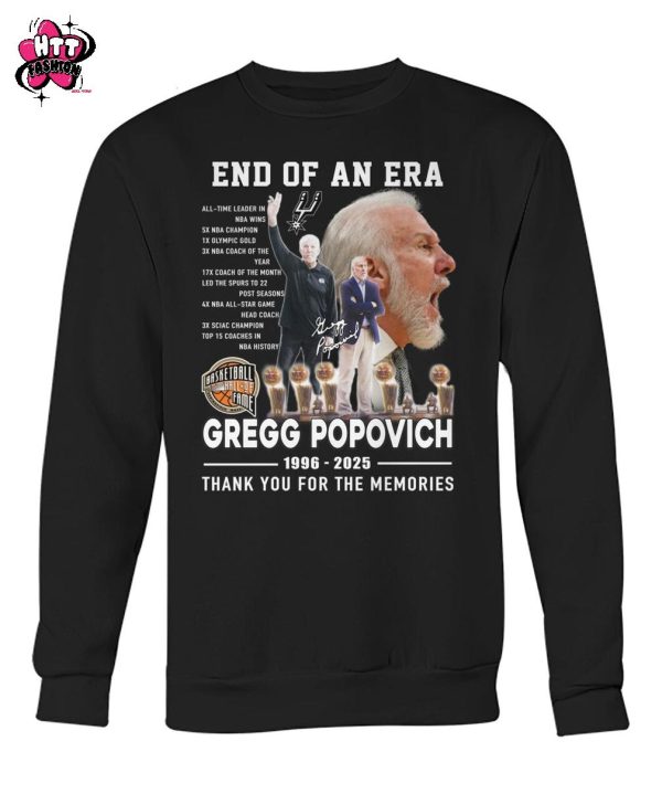 End Of An Era Gregg Popovich 1996-2025 Thank You For The Memories T-Shirt