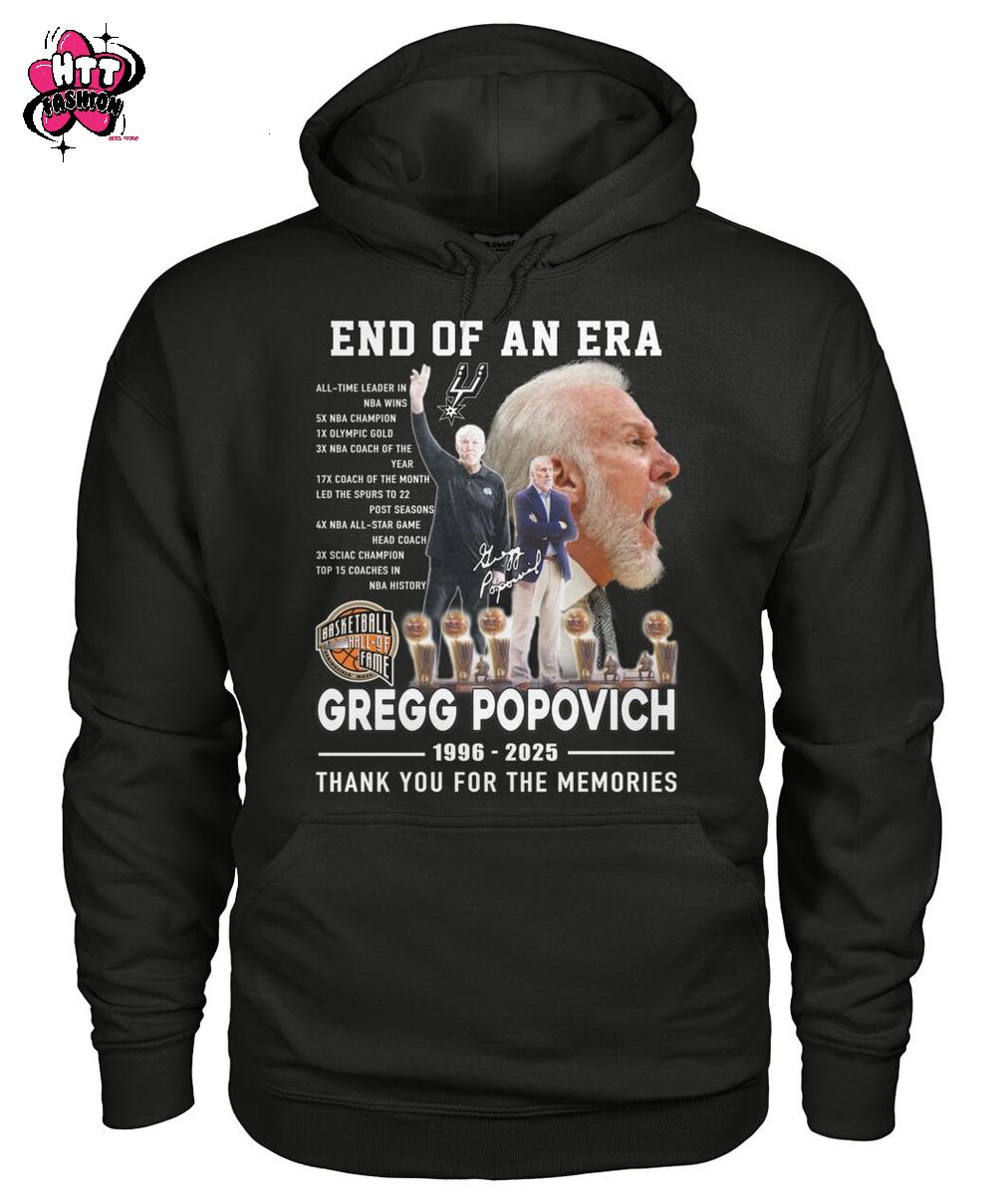 End Of An Era Gregg Popovich 1996-2025 Thank You For The Memories T-Shirt End Of An Era Gregg Popovich 1996-2025 Thank You For The Memories T-Shirt