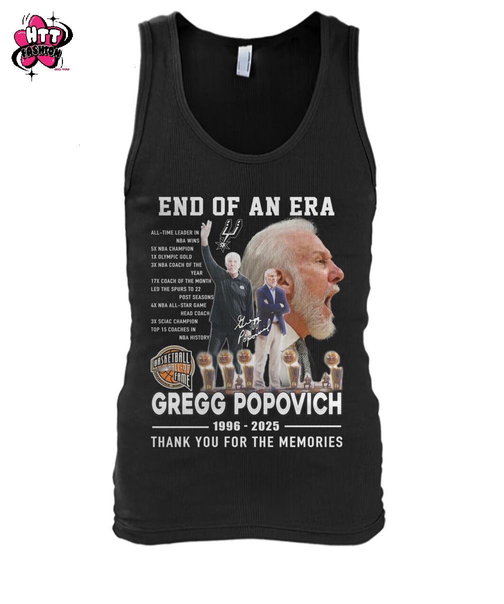 End Of An Era Gregg Popovich 1996-2025 Thank You For The Memories T-Shirt End Of An Era Gregg Popovich 1996-2025 Thank You For The Memories T-Shirt