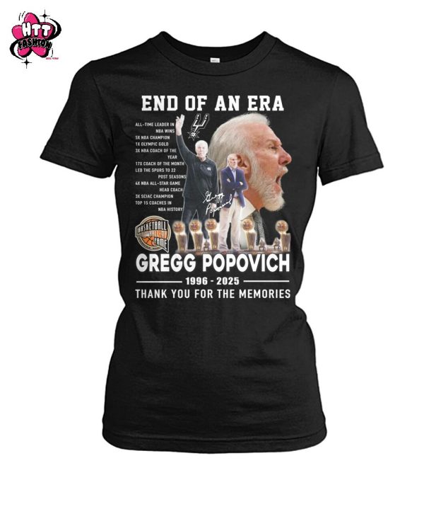End Of An Era Gregg Popovich 1996-2025 Thank You For The Memories T-Shirt