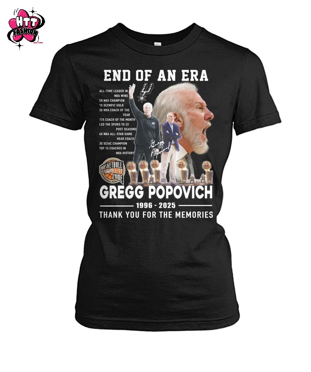 End Of An Era Gregg Popovich 1996-2025 Thank You For The Memories T-Shirt End Of An Era Gregg Popovich 1996-2025 Thank You For The Memories T-Shirt