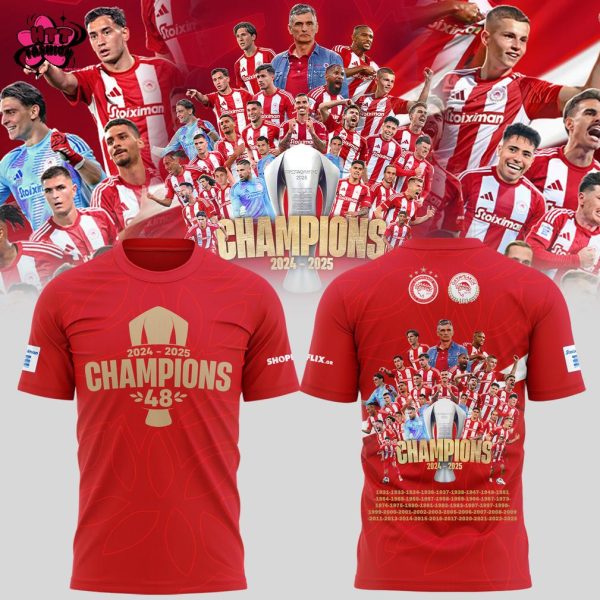 Olympiacos F.C 2024-2025 Champions Stoiximan Super League 48th T-Shirt