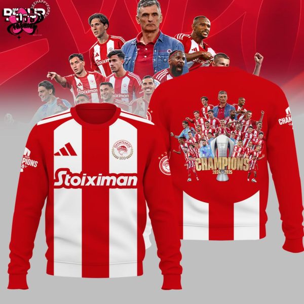 Olympiacos F.C 48th 100 Years Champions Stoiximan Super League 2024-2025 T-Shirt