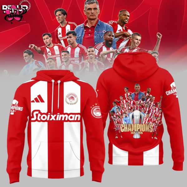 Olympiacos F.C 48th 100 Years Champions Stoiximan Super League 2024-2025 T-Shirt