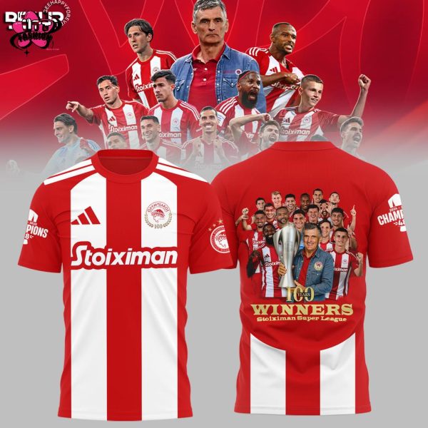 Olympiacos F.C 48th 100 Years Winners Stoiximan Super League 2025 T-Shirt