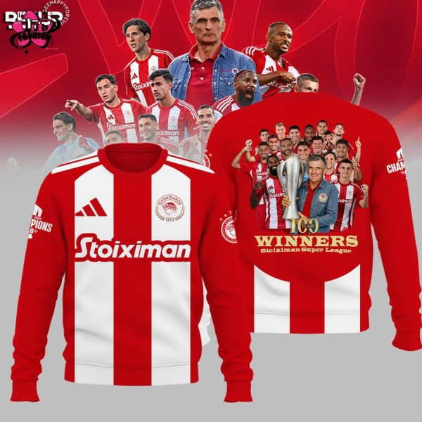 Olympiacos F.C 48th 100 Years Winners Stoiximan Super League 2025 T-Shirt