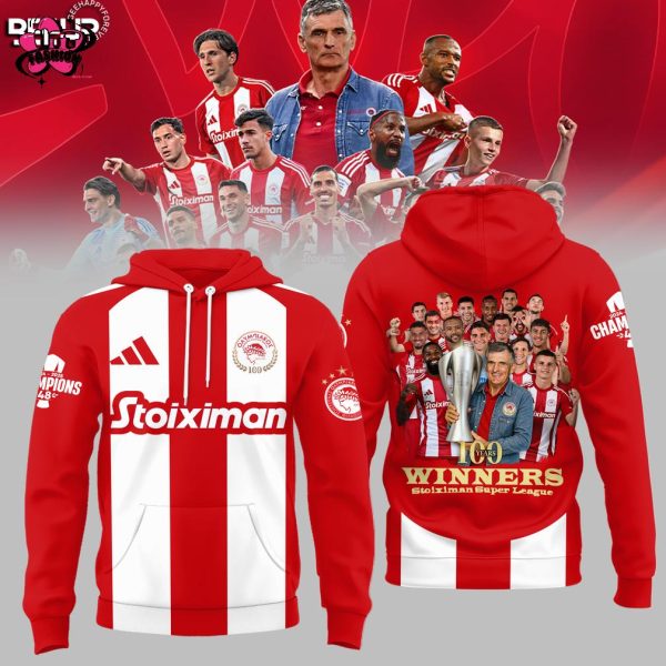 Olympiacos F.C 48th 100 Years Winners Stoiximan Super League 2025 T-Shirt