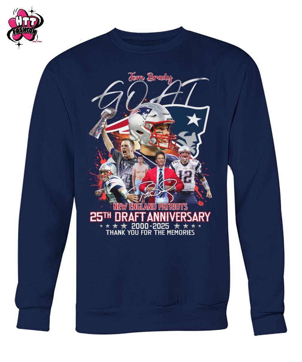 Tom Brady GOAT New England Patriots 25th Draft Anniversary 2000-2025 Thank You For The Memories T-Shirt Tom Brady GOAT New England Patriots 25th Draft Anniversary 2000-2025 Thank You For The Memories T-Shirt