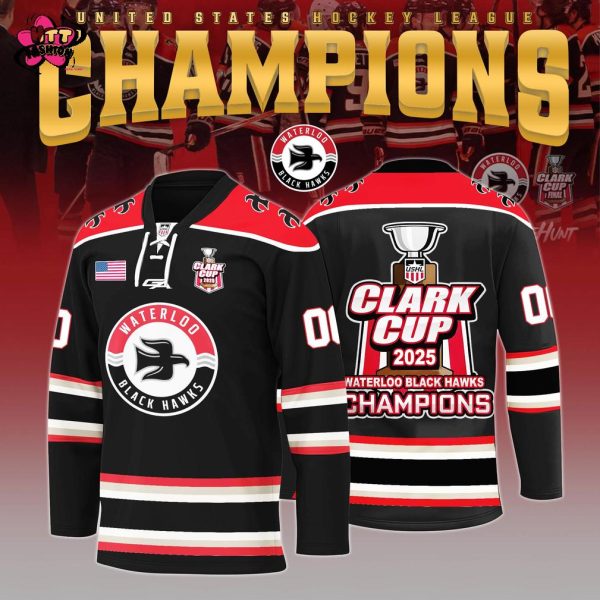 Waterloo Black Hawks USHL Champions Clark Cup 2025 Hockey Jersey