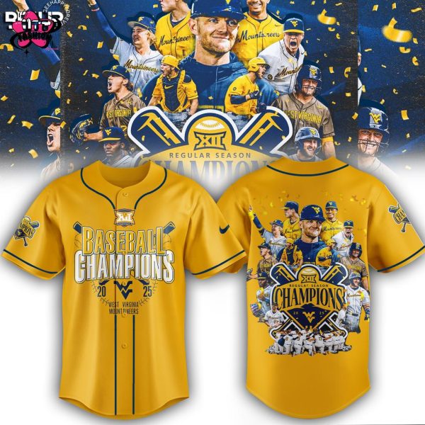 West virginia Mountaineers Baseball Regular Season Champions 2025 Yellow Baseball Jersey